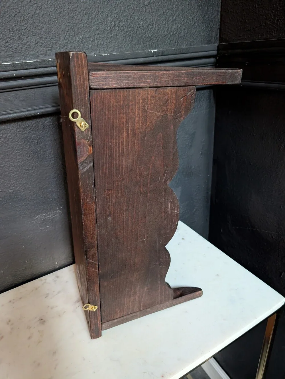 Vintage Dark Walnut Wood Scroll Wall Hanging Shelf 18